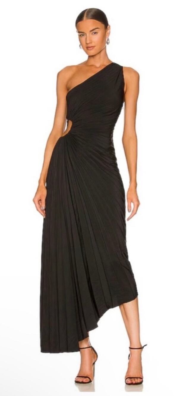 Few Moda Perko Dress Black One Shoulder Pleated Cutout NWT XL